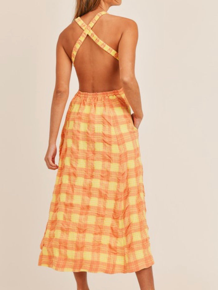 Orange Yellow Open Back Midi Dress