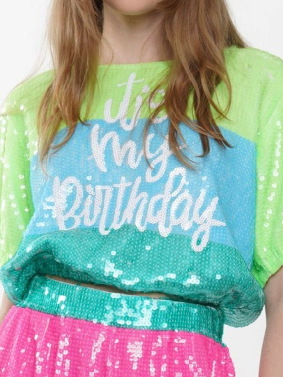 Sequin Happy Birthday Block Bubble Top