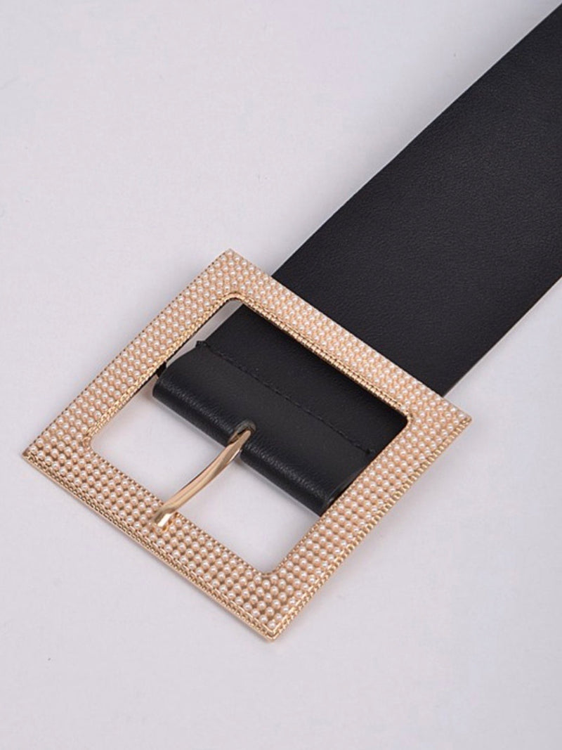 Black Gold Square Pearl Buckle Belt