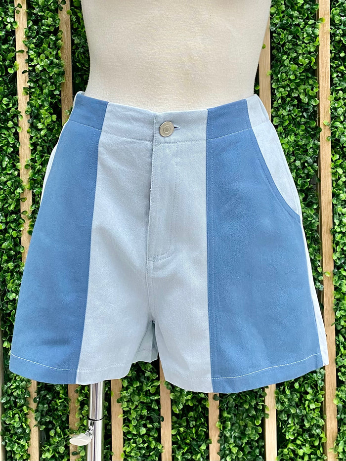 Blue Block Denim Short