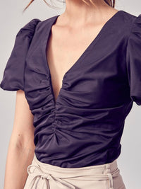 Classy V Neck Puff Sleeve Top