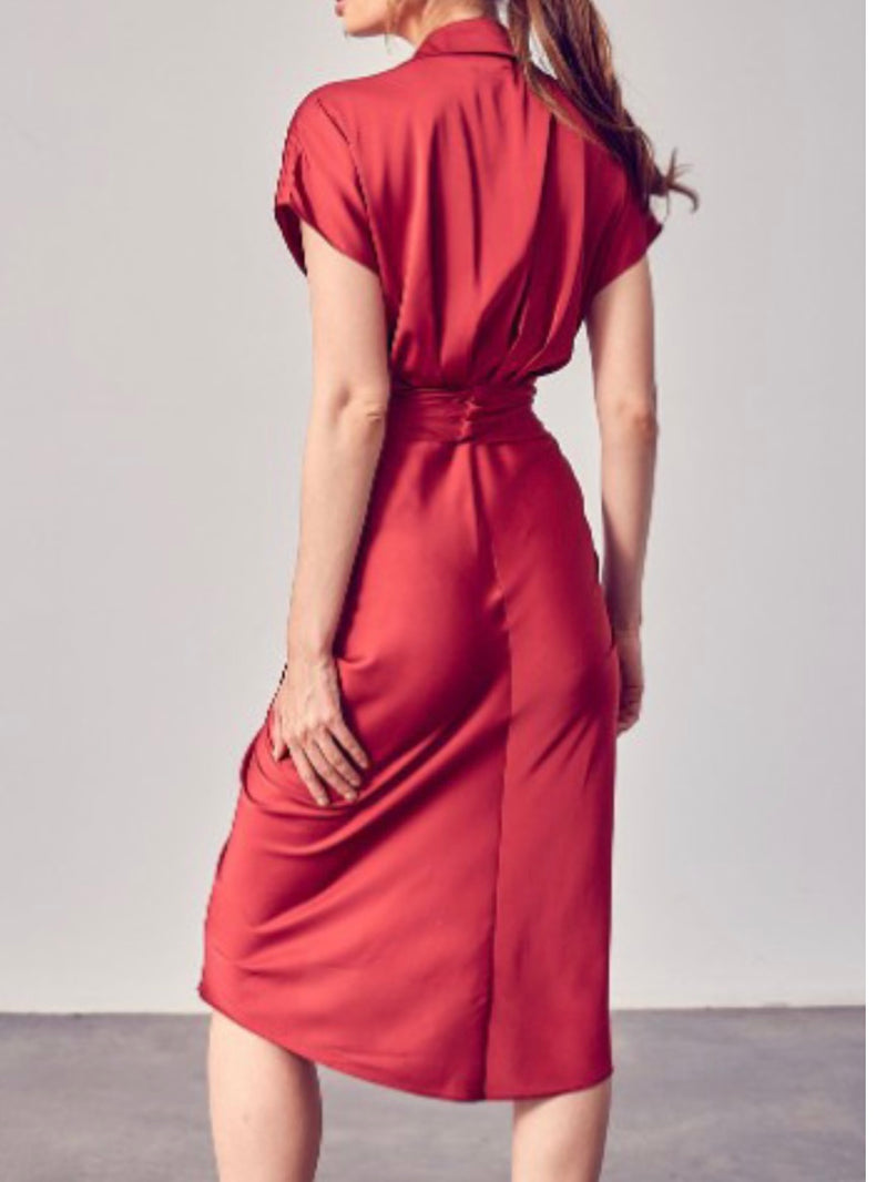 Classy Button up Ruched Midi Dress