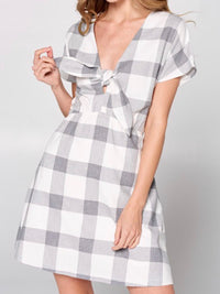 White Black Checkered Plaid Dress