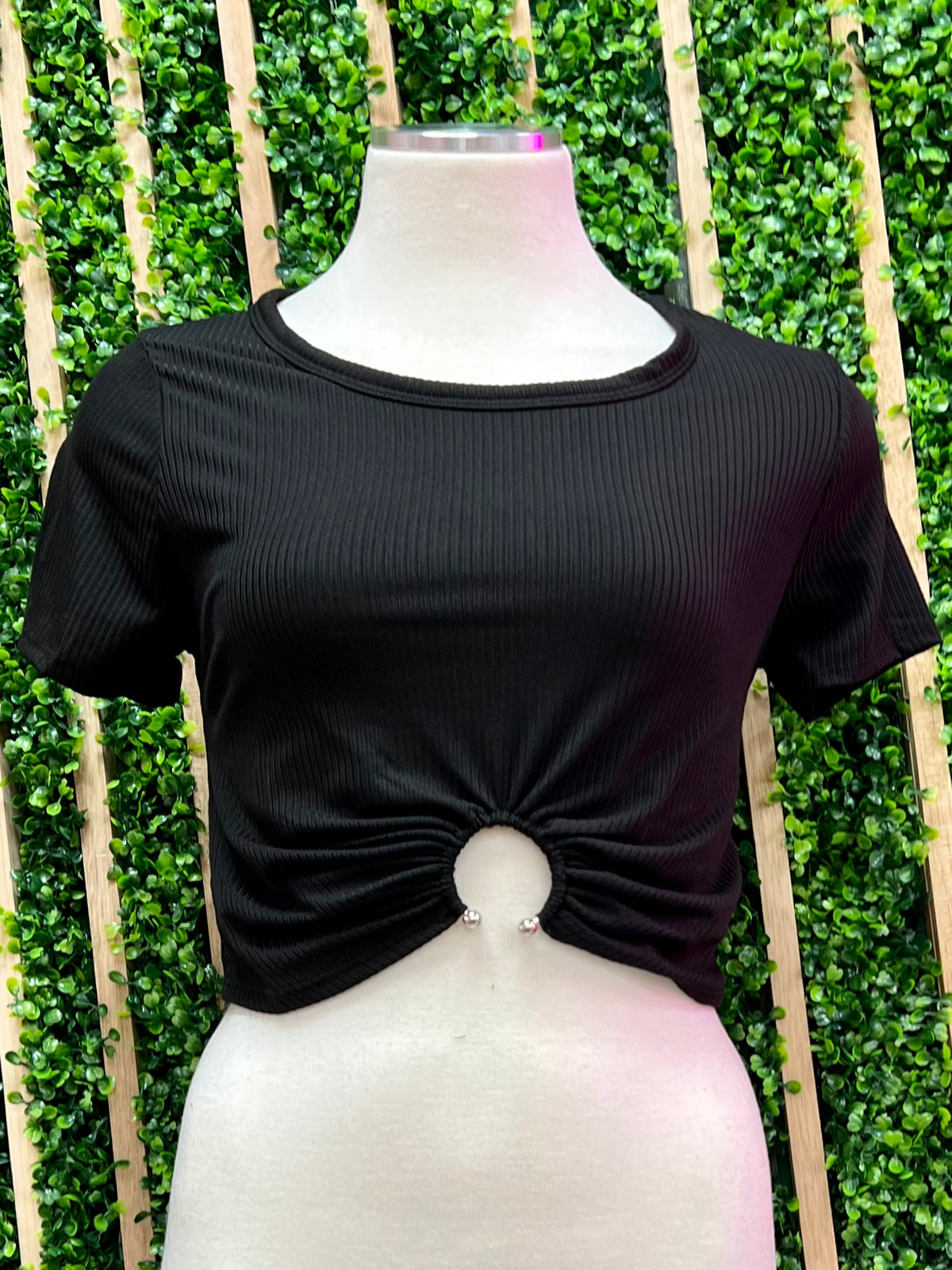 Black Ring Detail Crop Tee