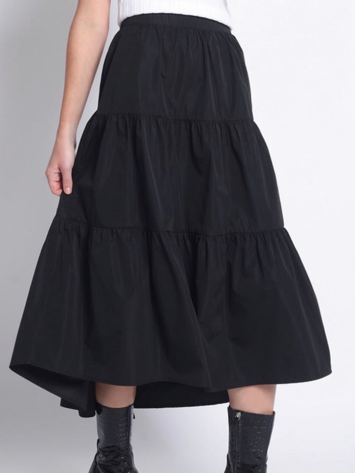 Black Tiered Midi Skirt