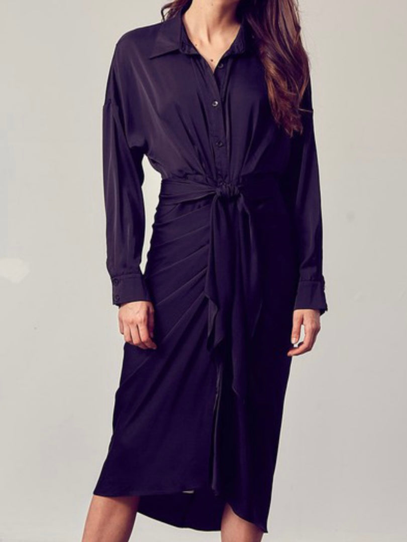 Long Sleeve Classy Button Down Midi Dress