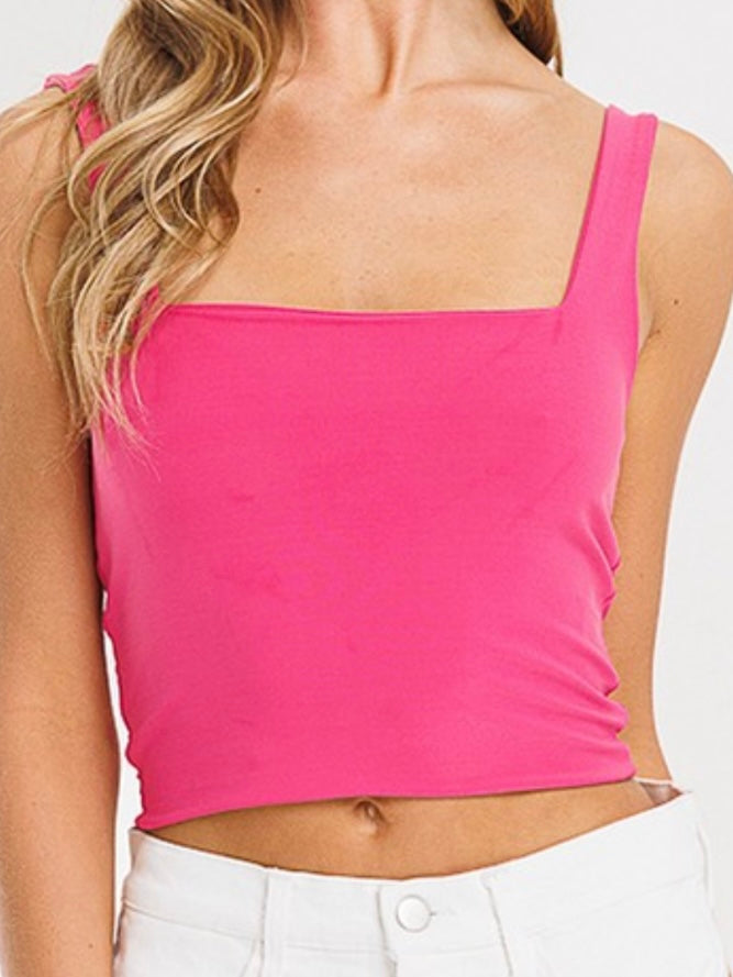 Square Neckline Cropped Basic Top