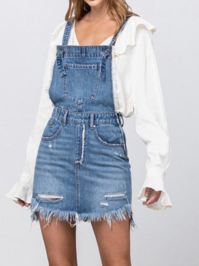 Frayed Denim Overall Dress