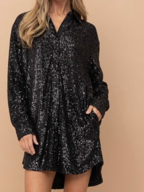 Black Sequins Blouse Dress