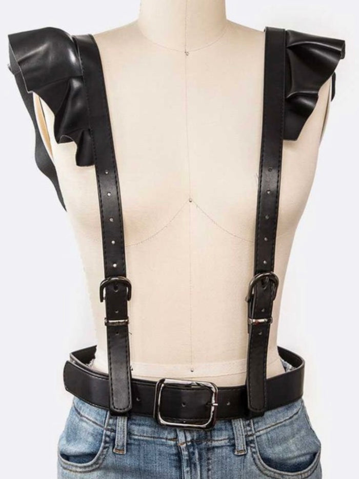 Faux Leather Ruffled Belt