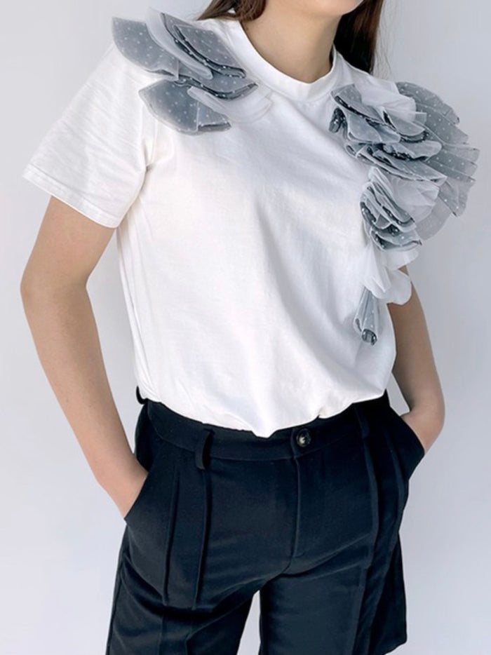 Polka Dot Lace Sleeve Shirt