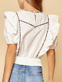 Flutter Sleeve Print Detail Crop Top