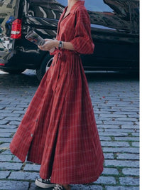 Red Plaid Collar Midi Dress