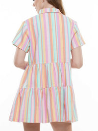 Multi Stripe Denim Tiered Short Dress