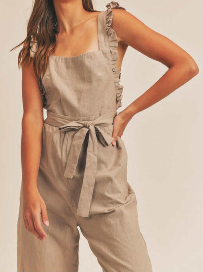 Mocha Ruffle Waisted Jumpsuit