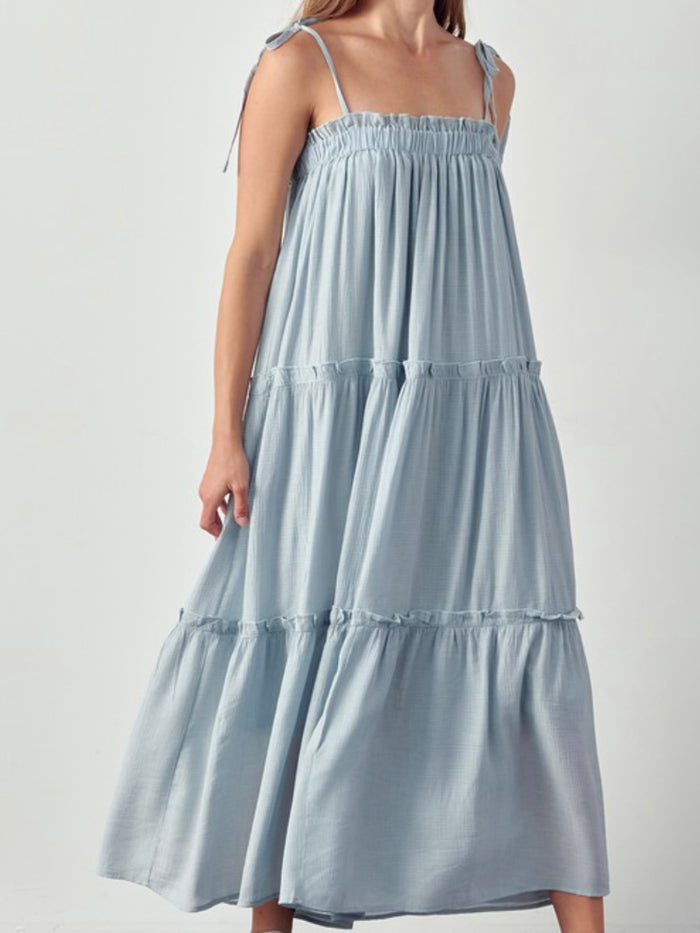 Light Blue Ruffle Tiered Maxi