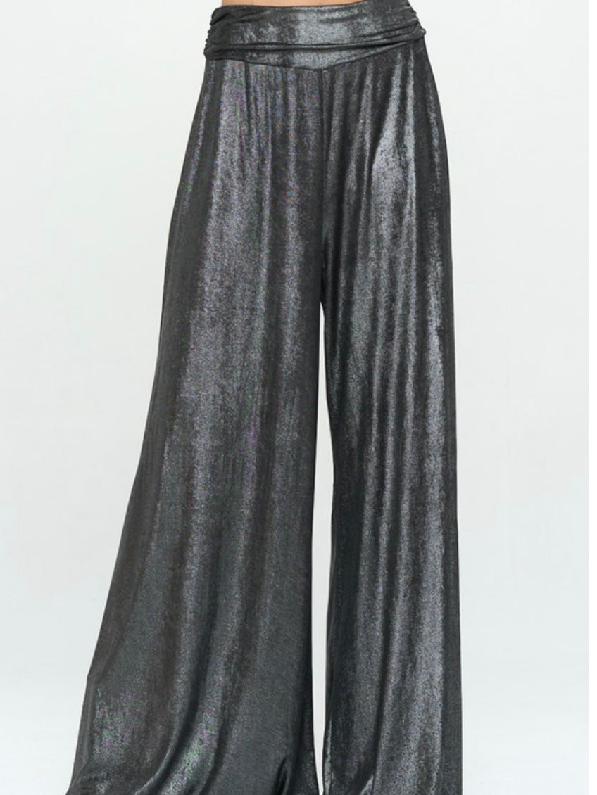 Wide Leg Metallic Pants