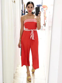 Tomato Trim Strapless Culote Jumpsuit