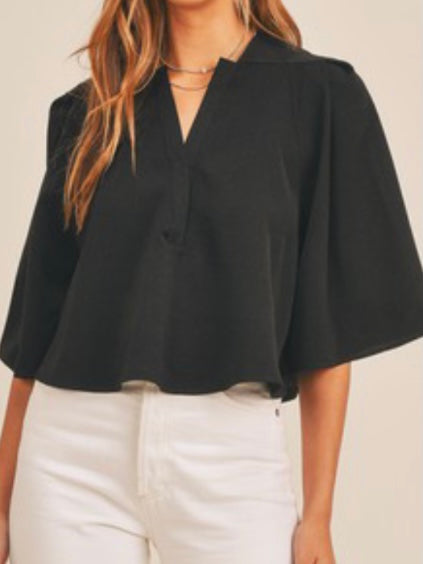 Black V Neck Cape Top