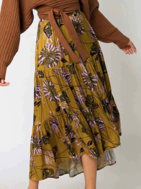 Olive Floral Midi Skirt