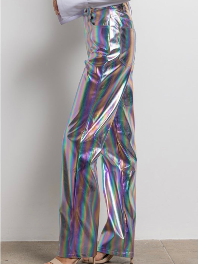 Metallic Rainbow Pleather Pants