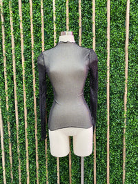 Mock Neck Glitter Mesh Top