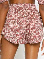 Mauve Cream Floral Short Pant Set