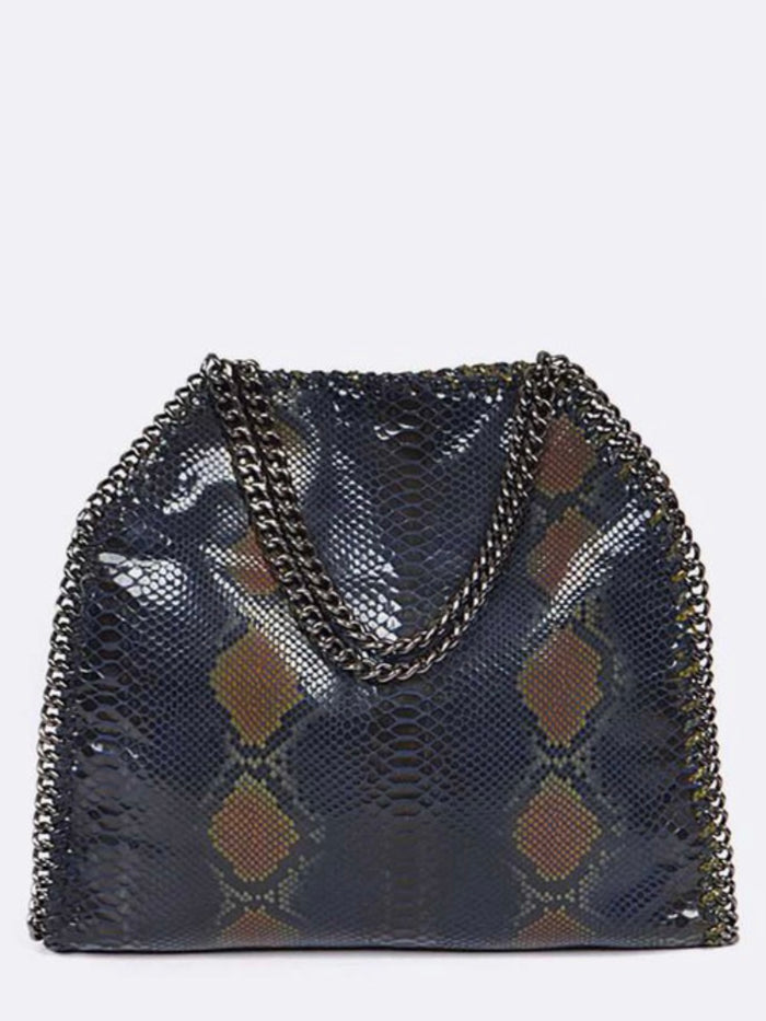 Black Chain Trim Snakeprint Hobo Bag