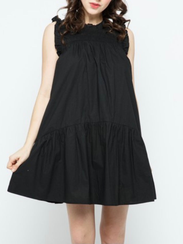 Black Tiered Angel Sleeve Short Dress