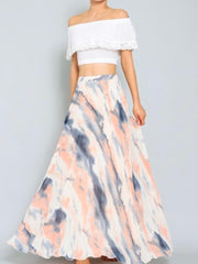 Peach Tie Dye Flare Maxi Skirt