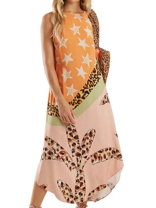 Tropical Print Cheetah Mixed Print Dress