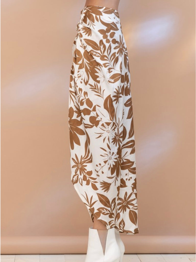 Brown Print Midi Skirt