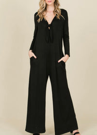 Black Tie Detail Loose Jumpsuit