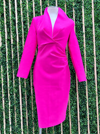 Hot Pink V Neck Bandage Midi Dress