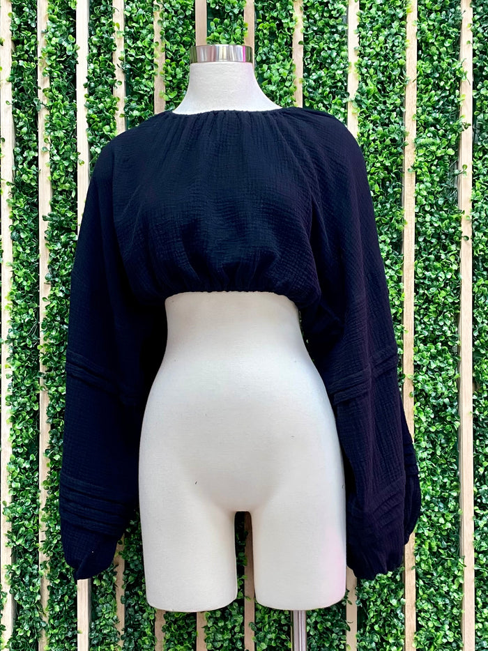Exquisite Black Puff Sleeves Top