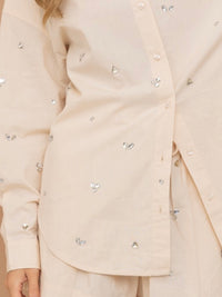 Cream Rhinestone Detail Short Pant Set