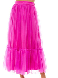 Magenta Tulle Midi Skirt