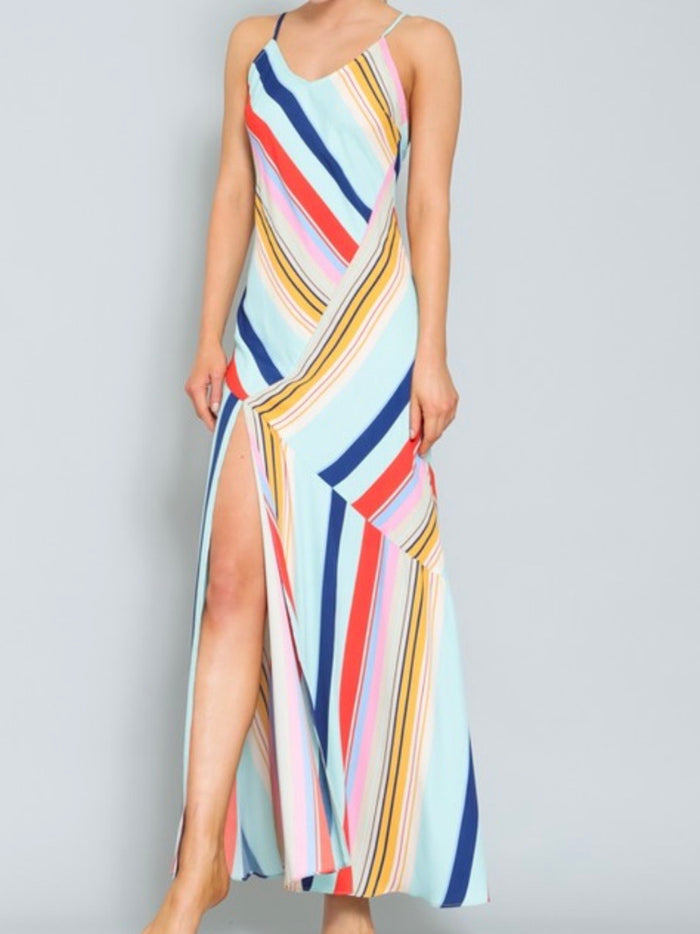 Aqua Milti Stripe Slip Maxi