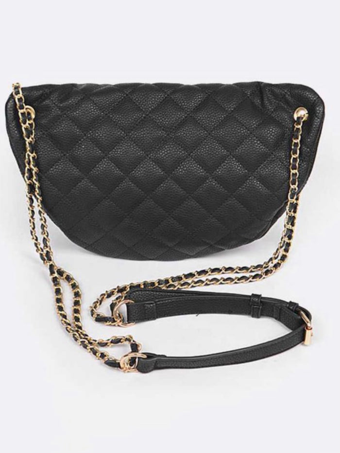 Black  Multi Chain Pearls Crossbody Fanny Pack