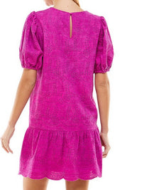 Magenta Eyelet Drop Waist Short Dress