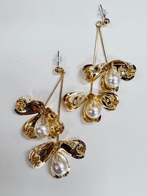 Long Pearl Detail Orchid Earrings