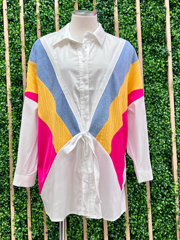 Color Blocked Button Down Blouse