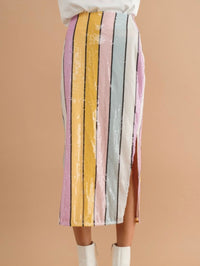 Sequin Striped Midi Skirt