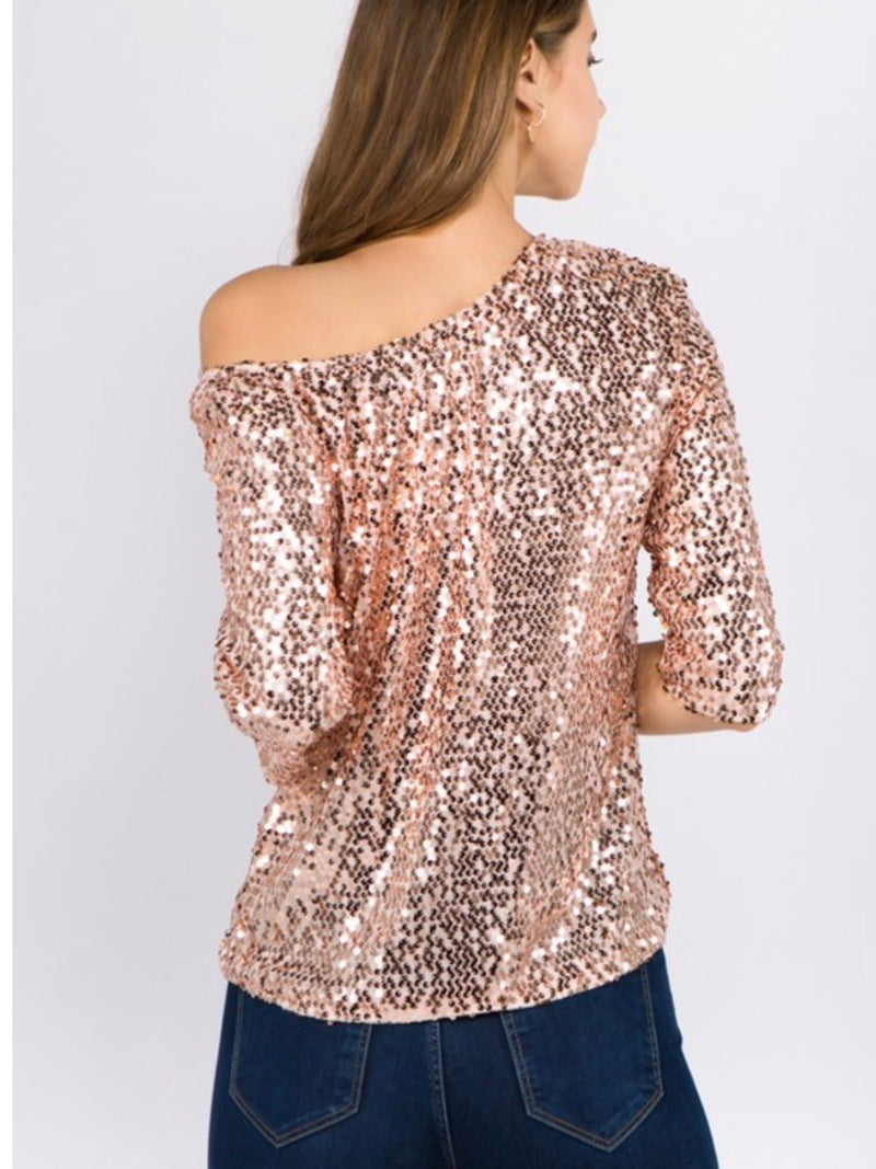 Fitted Sequin Off Shoulder Top