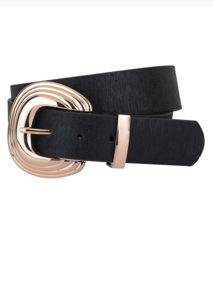 Textured Buckle Leather Belt