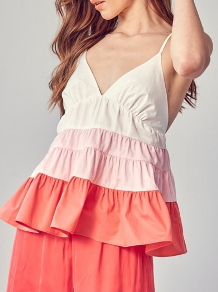 Coral Color Block Tiered Top