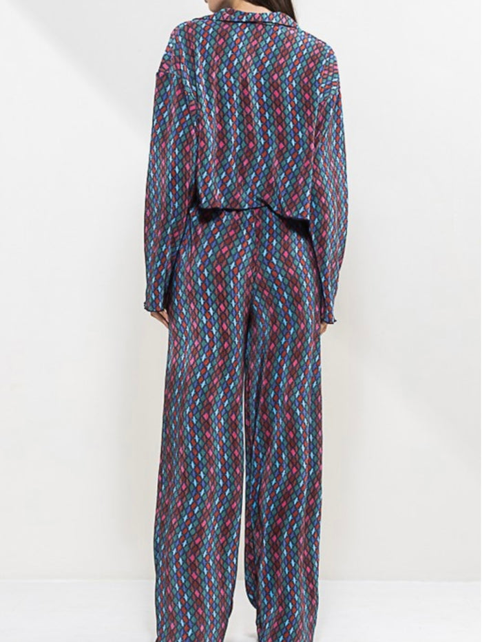 Geo Print Pleated Pant Set