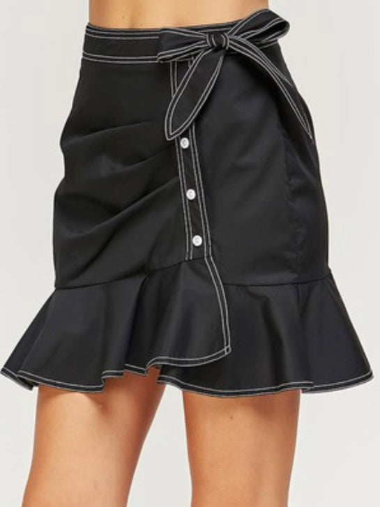 Black Stitch Detail Short Skirt