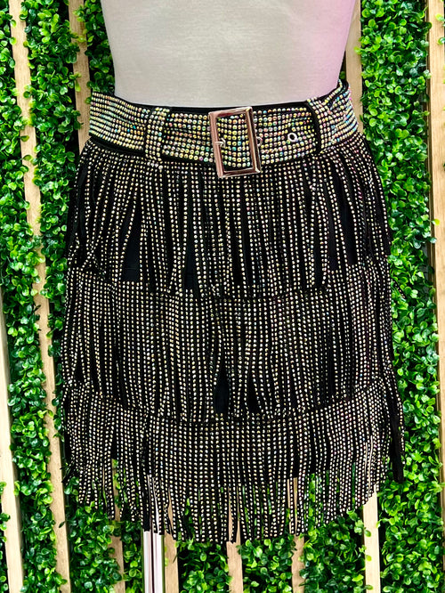 Iridescent Rhinestone Fringe Skirt