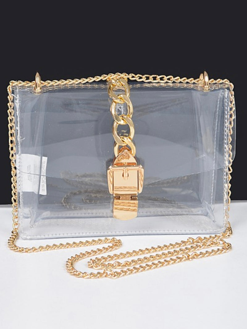Chain Detail Clear Crossbody Bag